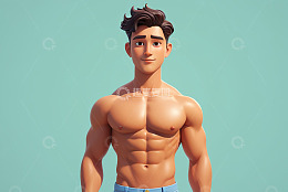 卡通肌肉男性半身形象