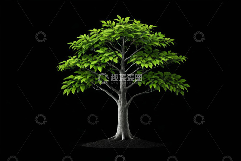 高清大图下载【趣麦麦图】黑色背景下的绿色树木