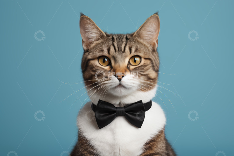 高清大图下载【趣麦麦图】戴领结的猫咪特写