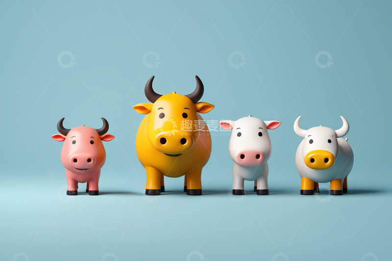 高清大图下载【趣麦麦图】四只彩色卡通牛模型