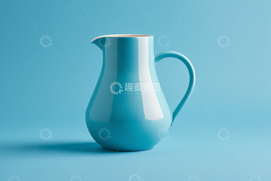 蓝色背景下的陶瓷水壶