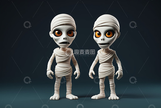 两个卡通木乃伊人物形象