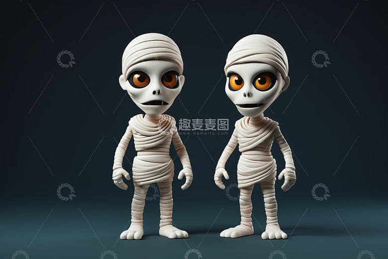 两个卡通木乃伊人物形象