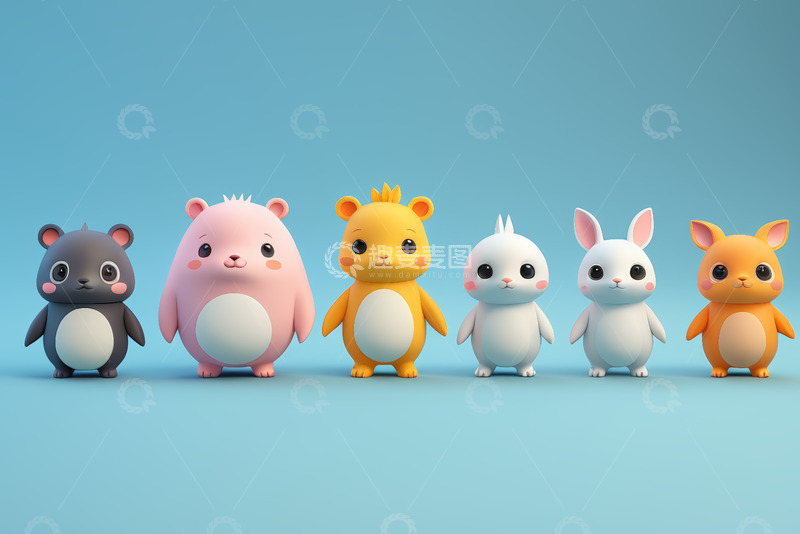 高清大图下载【趣麦麦图】可爱动物卡通形象排列展示