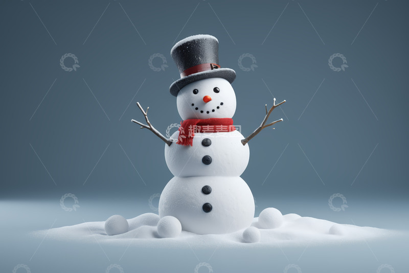 高清大图下载【趣麦麦图】戴帽围巾雪人特写