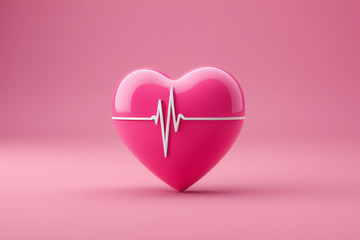 粉色爱心与心跳线图案素材