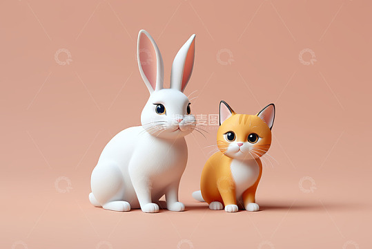 白兔与橘猫卡通形象