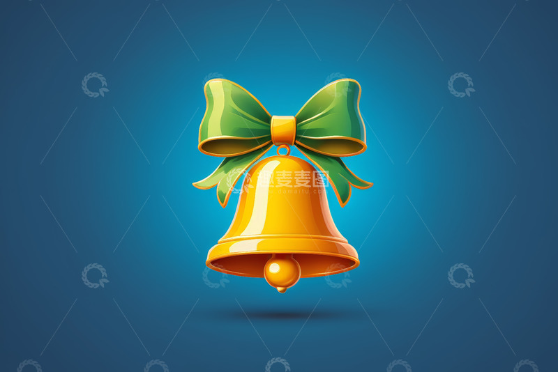 高清大图下载【趣麦麦图】带绿蝴蝶结的金色铃铛