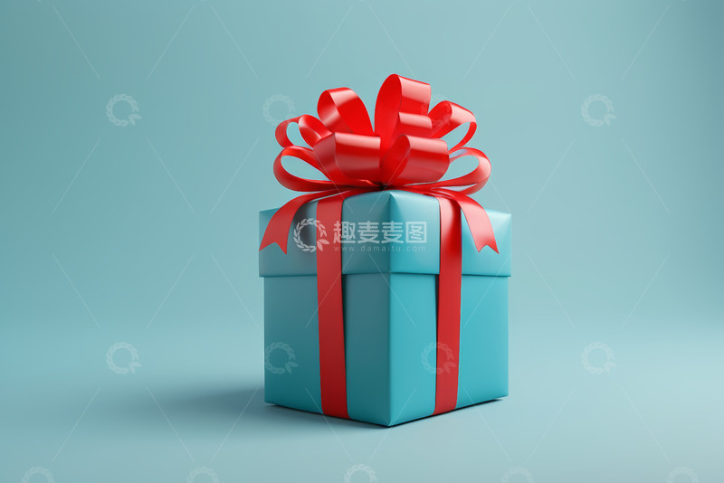 高清大图下载【趣麦麦图】蓝色礼物盒配红色丝带