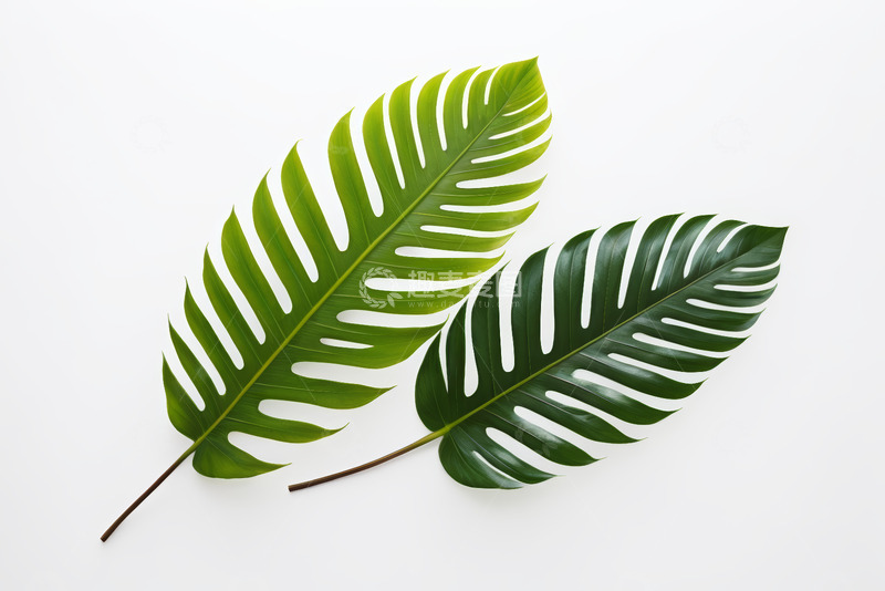 高清大图下载【趣麦麦图】两片绿色热带植物叶片特写