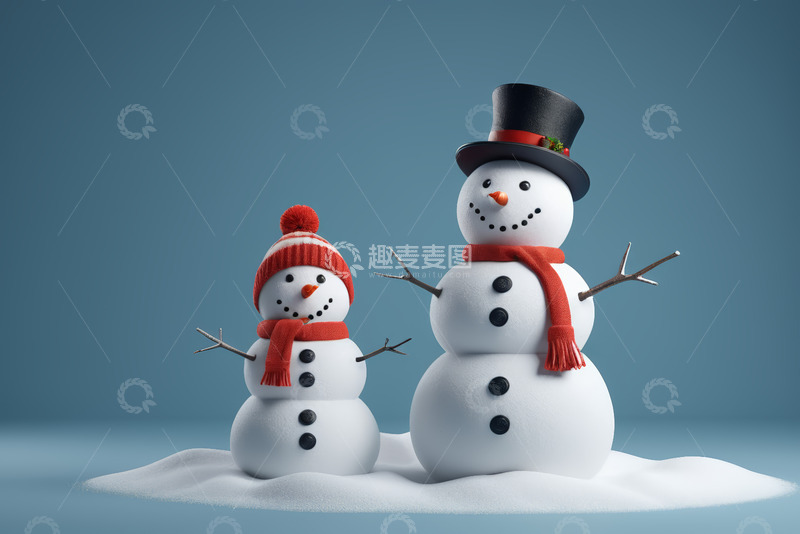 高清大图下载【趣麦麦图】两个戴围巾帽子的雪人
