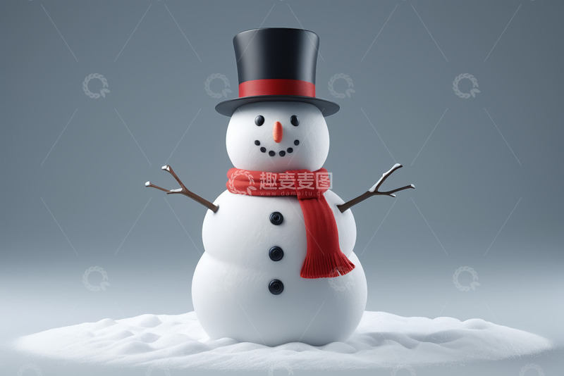 高清大图下载【趣麦麦图】戴礼帽围巾的雪人形象