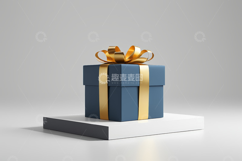 高清大图下载【趣麦麦图】蓝色礼品盒带金色丝带展示