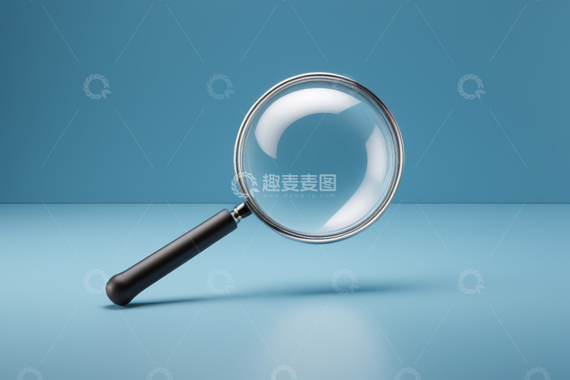 高清大图下载【趣麦麦图】蓝色背景下的放大镜特写