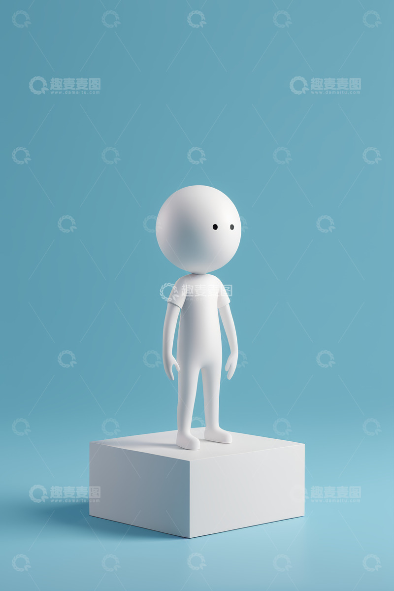 高清大图下载【趣麦麦图】白色卡通小人站在立方体上