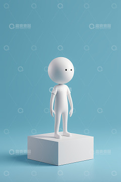 白色卡通小人站在立方体上