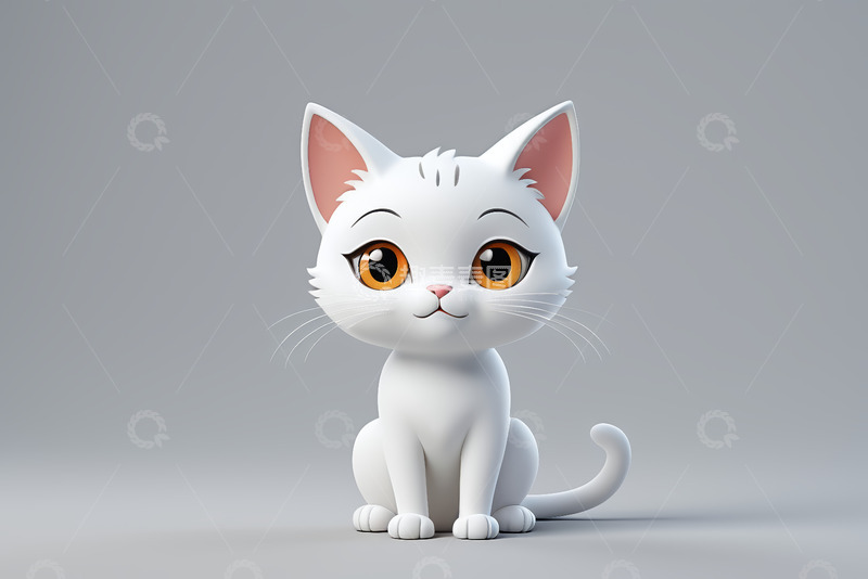 高清大图下载【趣麦麦图】可爱卡通白猫坐姿形象
