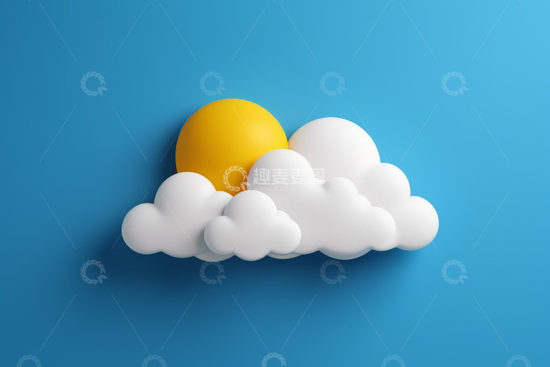 高清大图下载【趣麦麦图】蓝色背景上的太阳与云朵