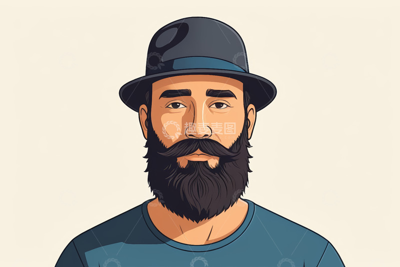 高清大图下载【趣麦麦图】戴礼帽留胡须男性插画
