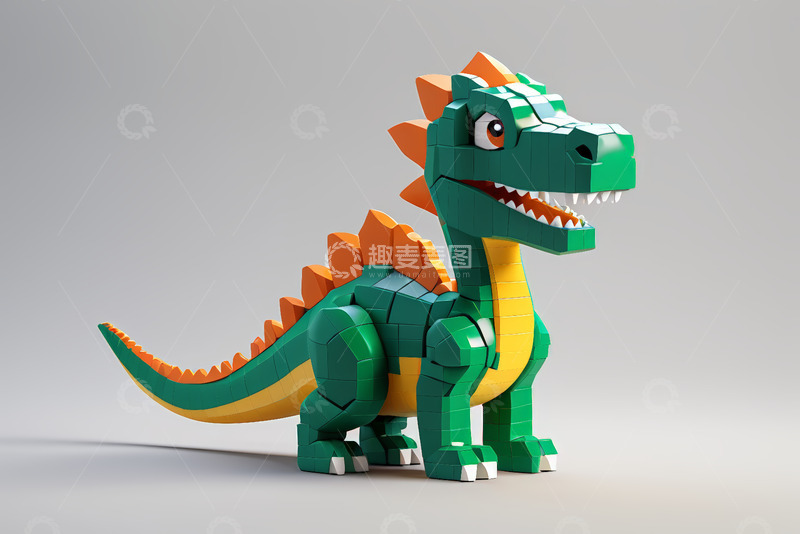 高清大图下载【趣麦麦图】三维卡通积木恐龙形象