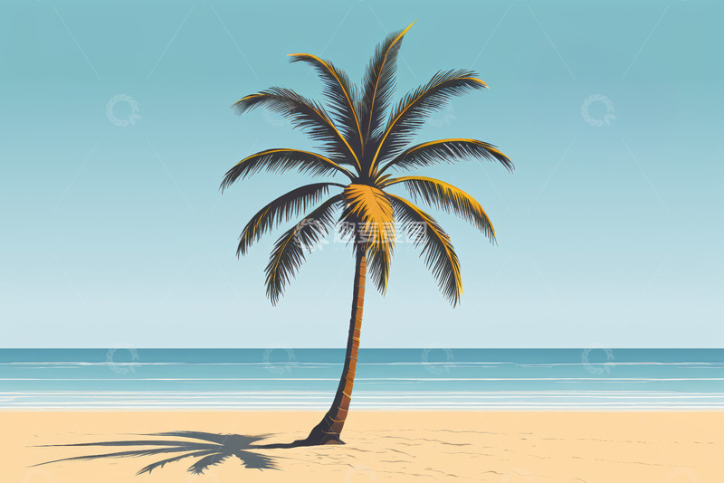 高清大图下载【趣麦麦图】海滩上的棕榈树与海洋景观