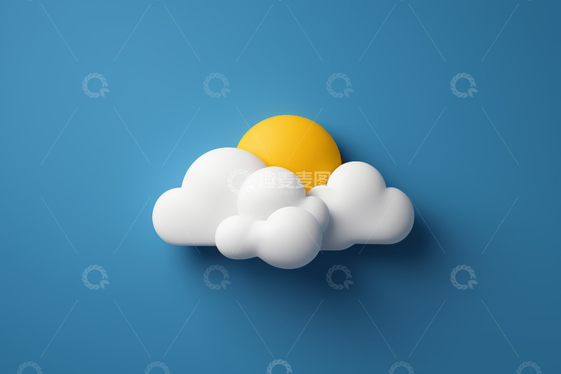 高清大图下载【趣麦麦图】蓝色背景卡通云朵与太阳