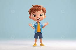 卡通小男孩张开双手站立