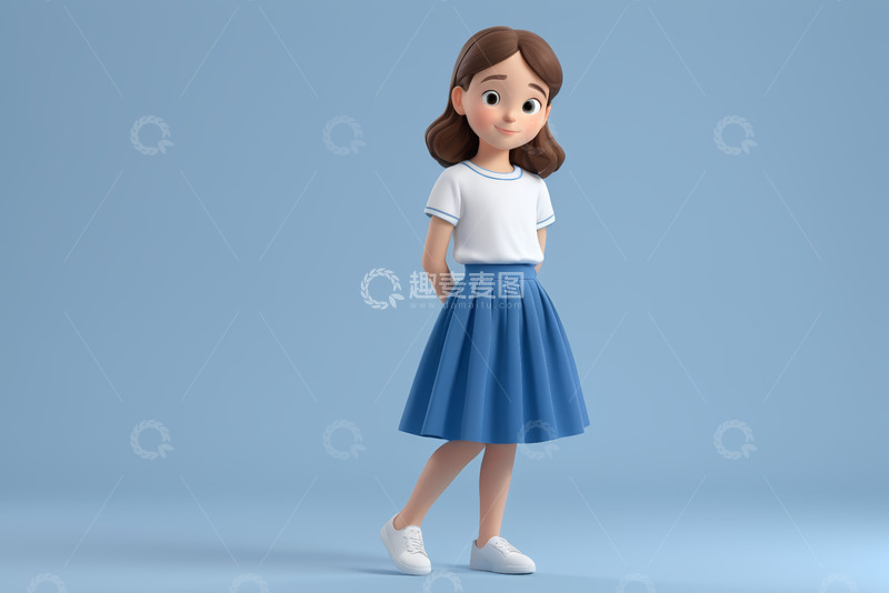 高清大图下载【趣麦麦图】卡通女孩身着校服站立形象