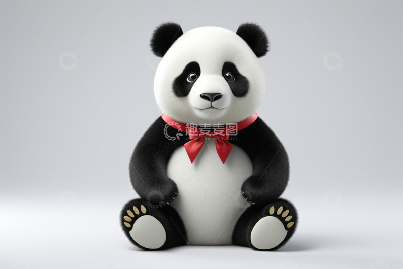 高清大图下载【趣麦麦图】戴红领结的熊猫形象素材