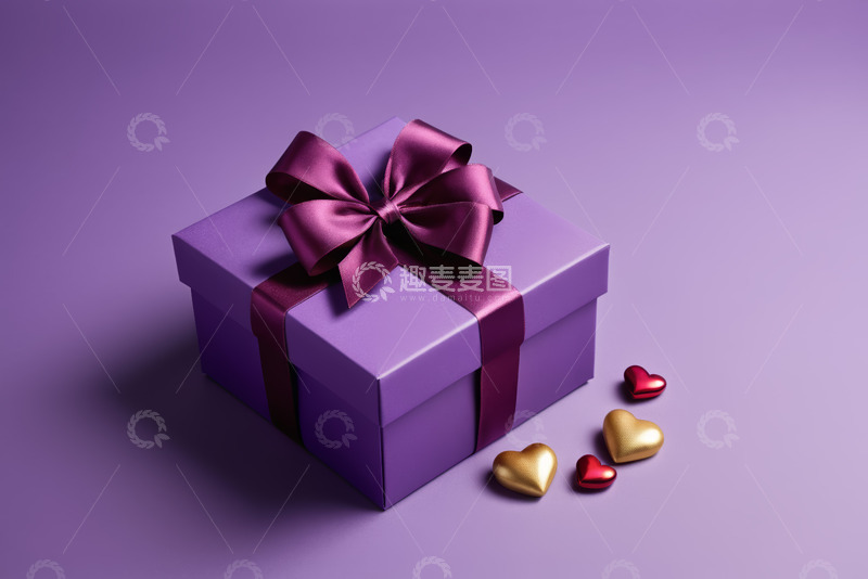 高清大图下载【趣麦麦图】紫色礼品盒与心形装饰