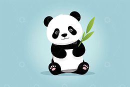 手持竹叶的卡通熊猫形象