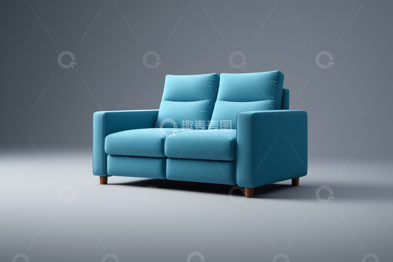 高清大图下载【趣麦麦图】蓝色双人沙发现代家居素材
