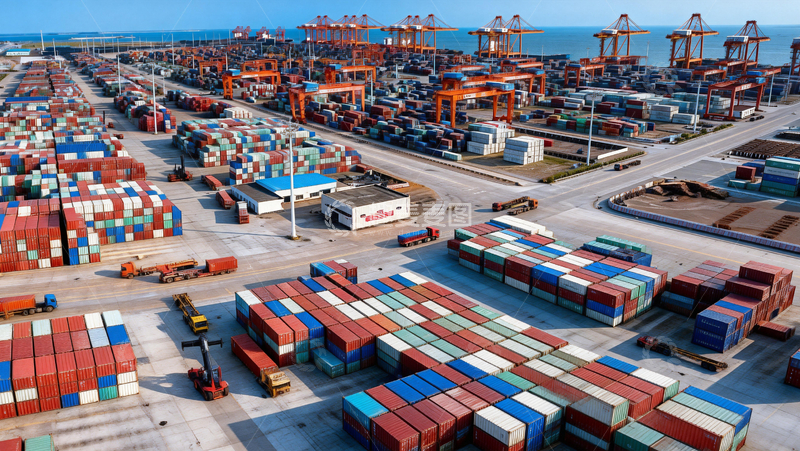 高清大图下载【趣麦麦图】航拍集装箱港场景