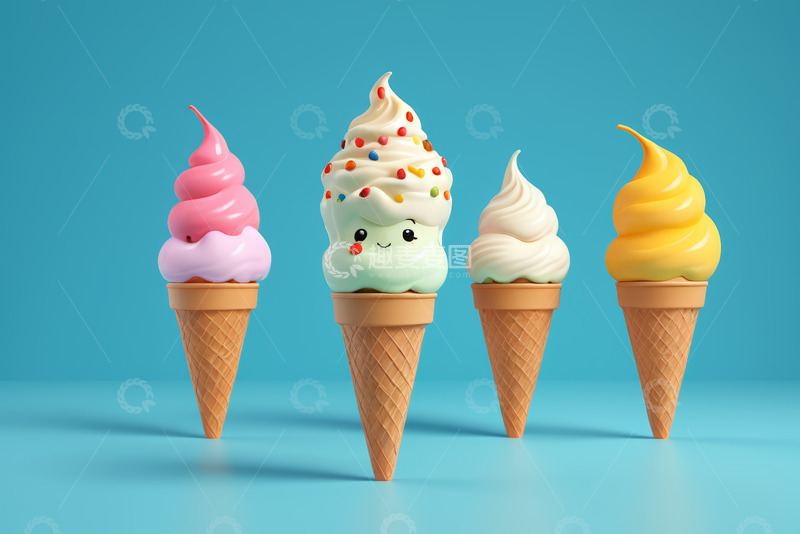 高清大图下载【趣麦麦图】多彩卡通造型冰淇淋甜筒