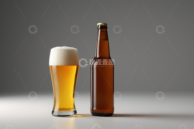 高清大图下载【趣麦麦图】啤酒瓶与满杯啤酒静物