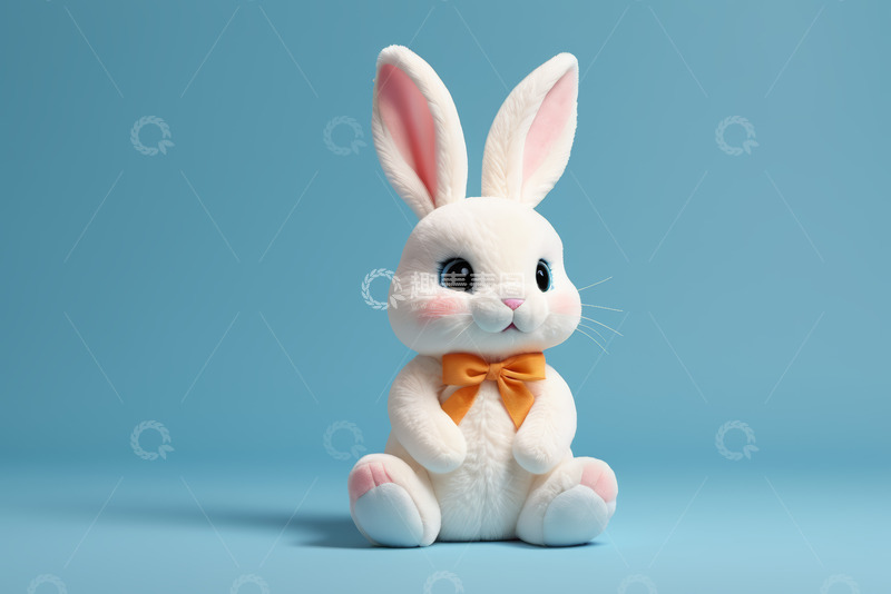 高清大图下载【趣麦麦图】可爱白兔配橙色领结特写