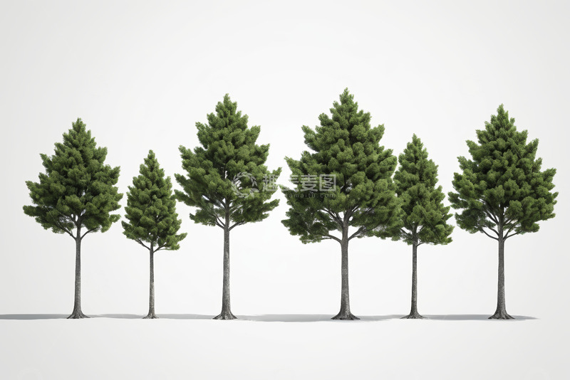 高清大图下载【趣麦麦图】多棵绿色松树排列展示