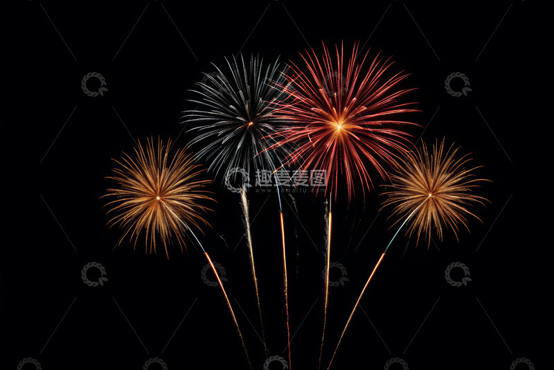 高清大图下载【趣麦麦图】夜空中绽放的多彩烟花