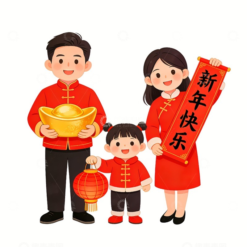 高清大图下载【趣麦麦图】幸福一家人马年拜年