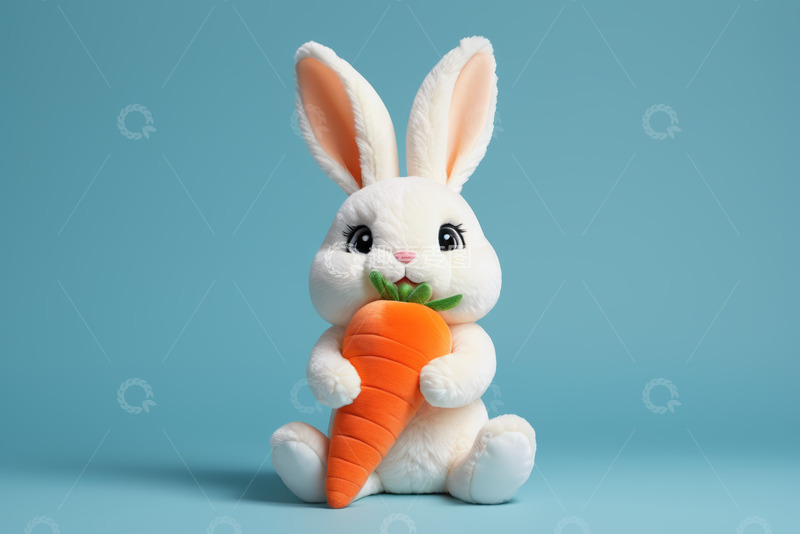 高清大图下载【趣麦麦图】白兔抱胡萝卜形象素材