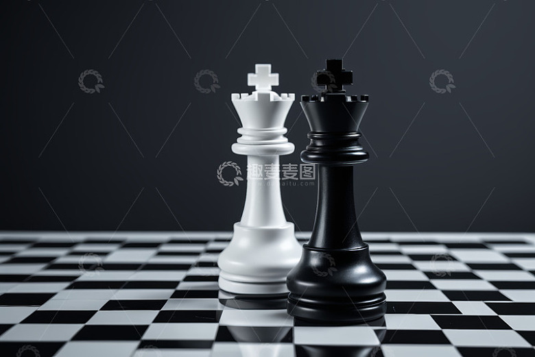 棋盘上的黑白国王棋子