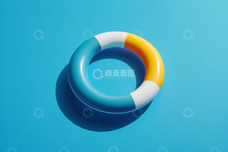 高清大图下载【趣麦麦图】彩色游泳圈置于蓝色背景
