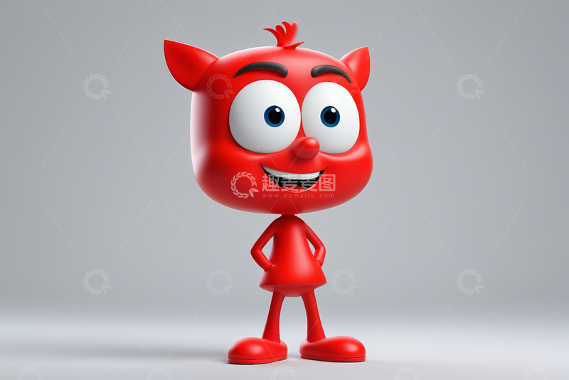高清大图下载【趣麦麦图】红色卡通角色双手叉腰形象