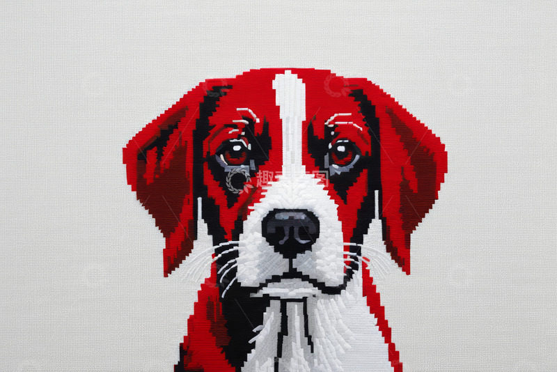 高清大图下载【趣麦麦图】像素风格红白色狗狗肖像