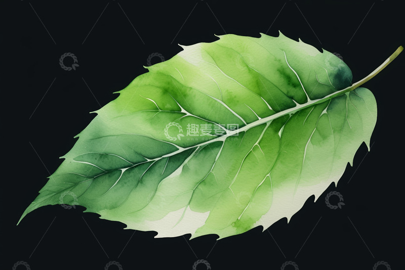 高清大图下载【趣麦麦图】绿色水彩树叶特写素材