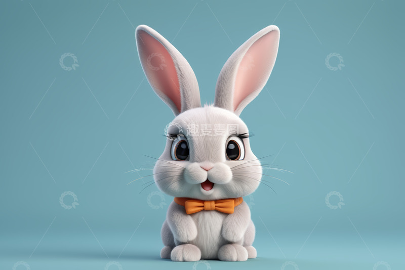 高清大图下载【趣麦麦图】可爱卡通兔子带橙色领结