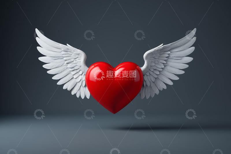 高清大图下载【趣麦麦图】带翅膀的红色爱心
