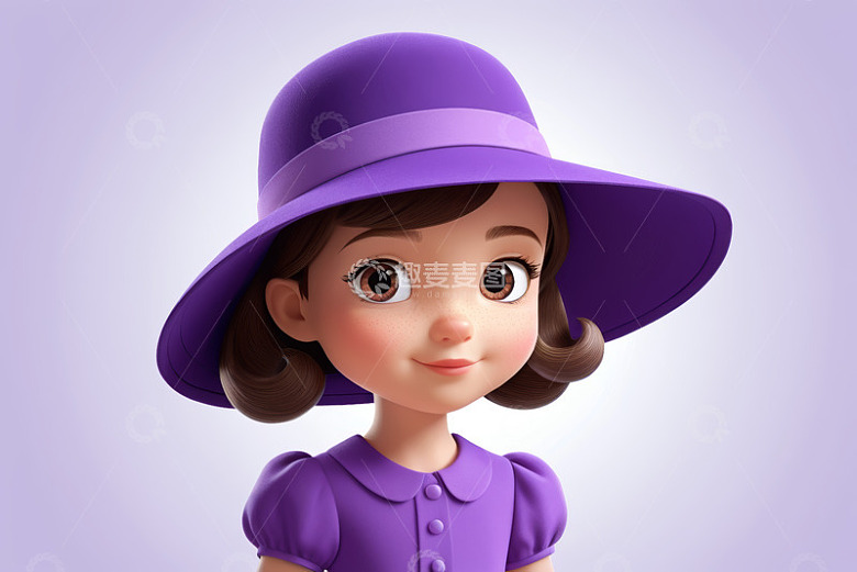 戴紫色帽子的卡通小女孩