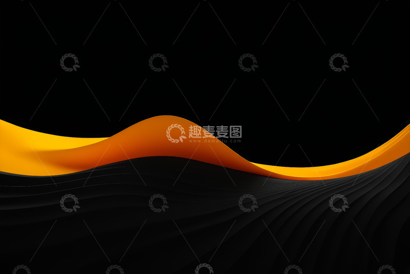 高清大图下载【趣麦麦图】黑色背景橙色波浪抽象图形