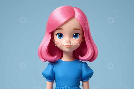 粉色头发卡通女孩正面形象